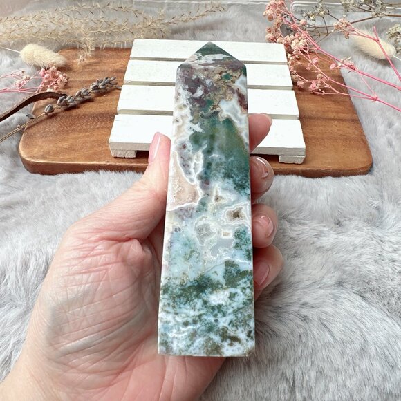 Beautiful Moss Agate Tower Obelisk - Picture 5 of 8